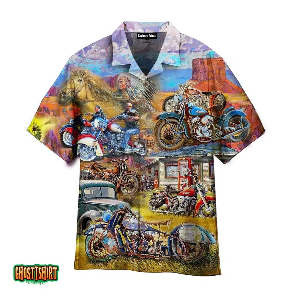 Vintage Grass Motorcycles And Horses Aloha Hawaiian Shirt