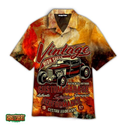 Vintage High Speed Red Car Authentic Hot Rod Custom Garage Perfomance Aloha Hawaiian Shirt