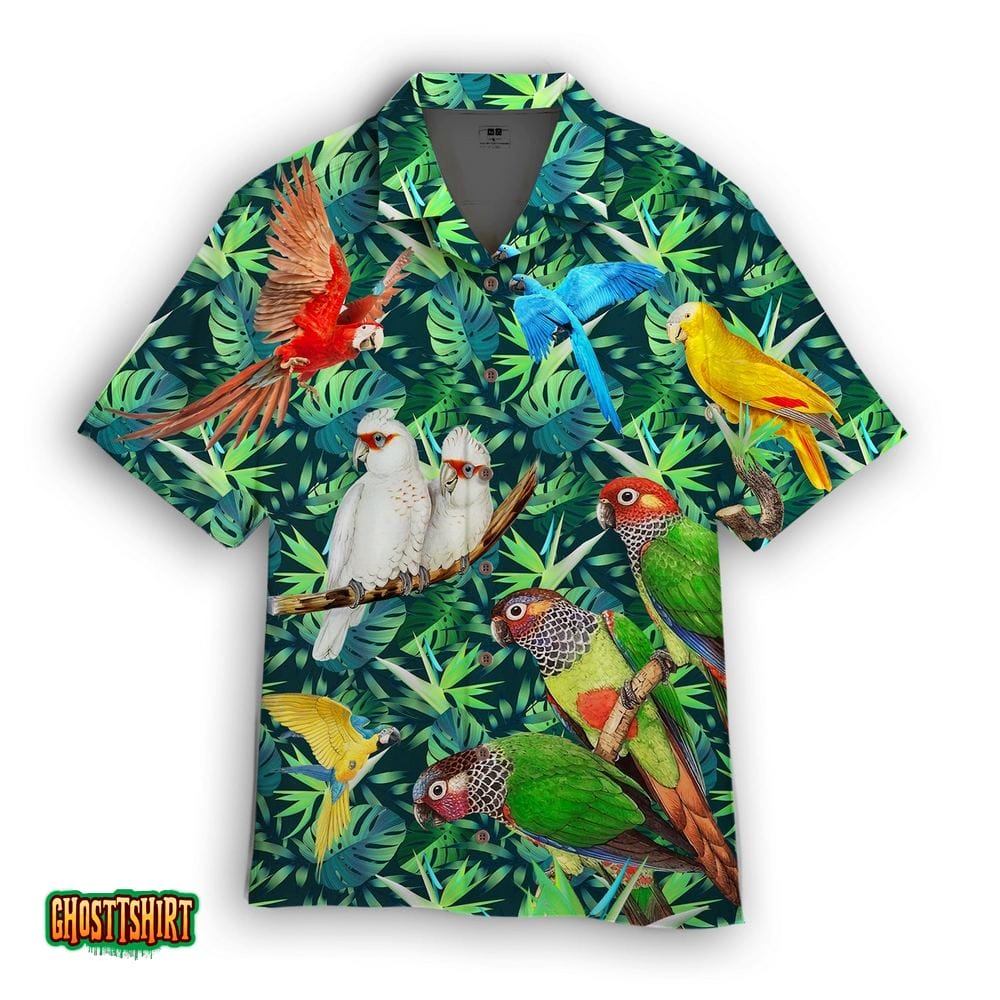 Vintage Parrots Tropical Aloha Hawaiian Shirt