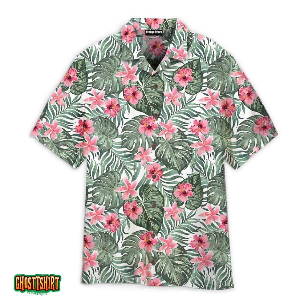 Vintage Tropical Palm Leaves Flowers Aloha Hawaiian Shirt