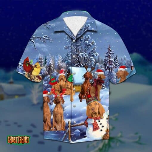 Vizsla Christmas Blue Aloha Hawaiian Shirt