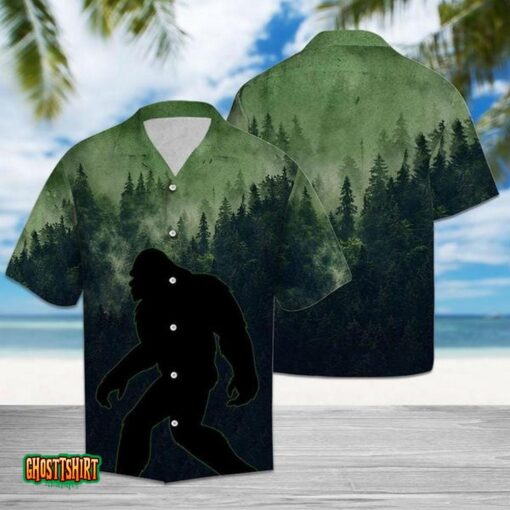 Walking Bigfoot In The Forest Green Aloha Hawaiian Shirt