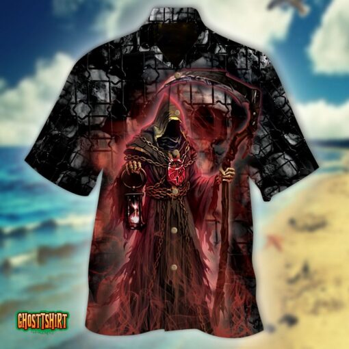 Warden of Death Scythe Skull Halloween Aloha Hawaiian Shirt