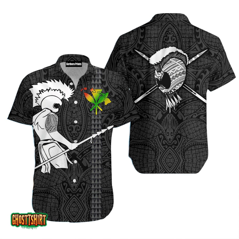 Warrior Polynesian Tattoo Pattern Black Aloha Hawaiian Shirt