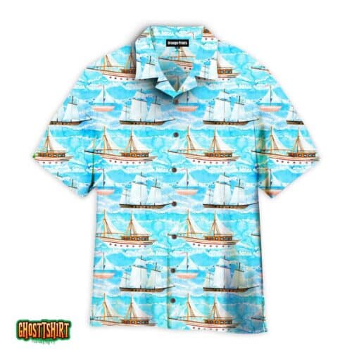 Watercolor Sailing Ships On Ocean Aloha Hawaiian Shirt