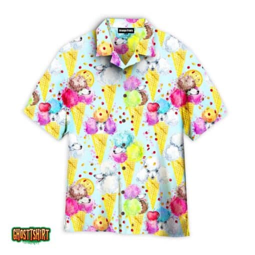 Watercolor Sweat Dog Ice Cream Aloha Hawaiian Shirt