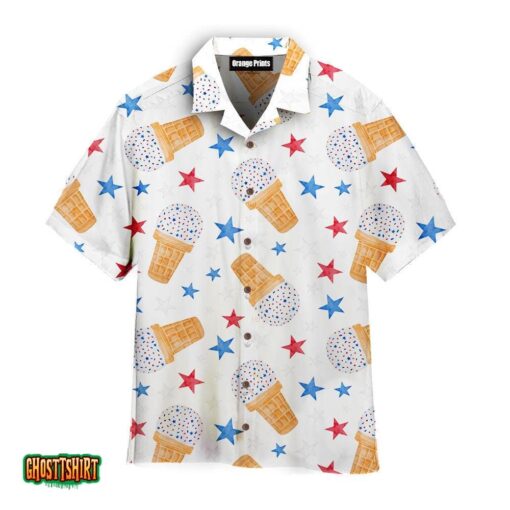 Watercolor Waffle Cone Ice Cream Aloha Hawaiian Shirt