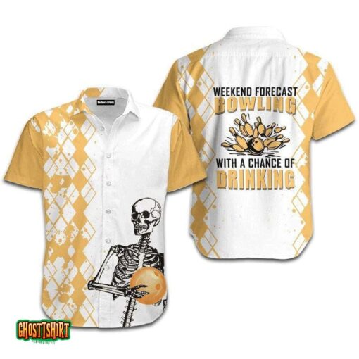Weekend Forecast Bowling With A Chance Of Drinking Skeleton Aloha Hawaiian Shirt