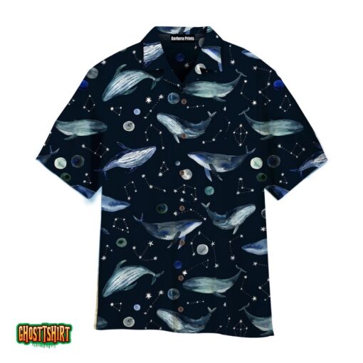 Whales Night Space Sky Stars Pattern Aloha Hawaiian Shirt