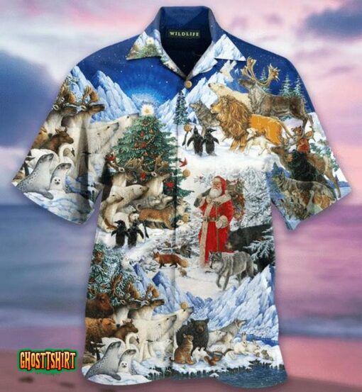 Wildlife Christmas White Aloha Hawaiian Shirt