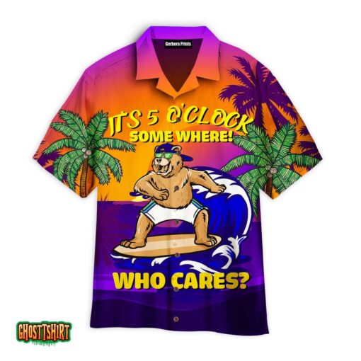 Windsurfing Surfing Bear It’s 5 O’clock Somewhere Who Cares Aloha Hawaiian Shirt