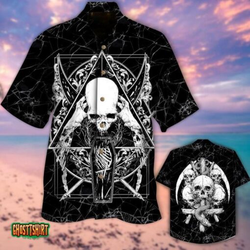 Wings Of Skull Pattern Black Aloha Hawaiian Shirt