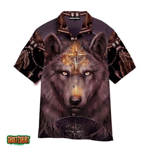 Wizard Brown Wolf With Red Eyes Grey Aloha Hawaiian Shirt