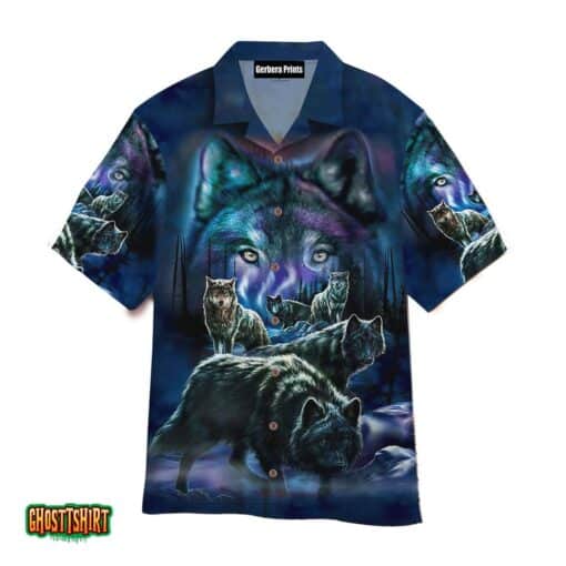 Wolf Dog Night Forest Aloha Hawaiian Shirt