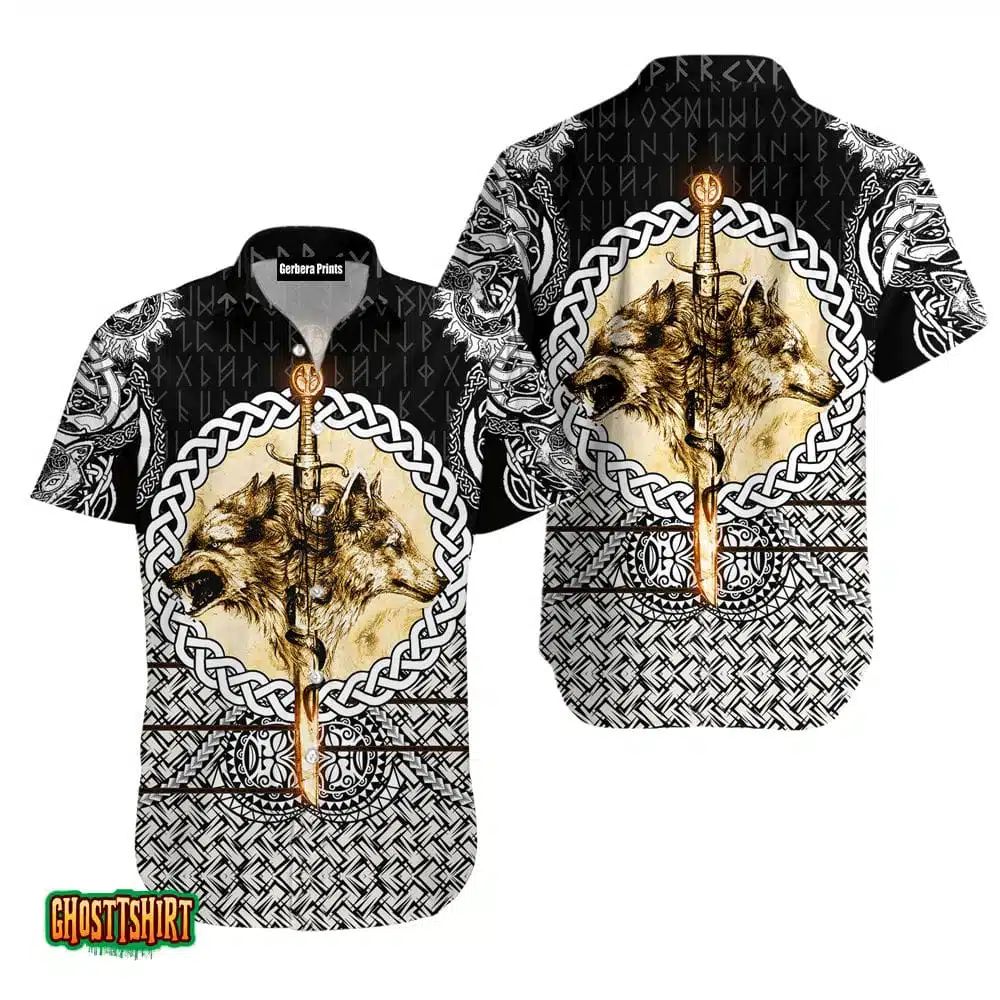 Wolf Viking Tattoo Pattern Black And White Aloha Hawaiian Shirt