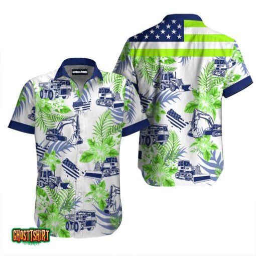 Workwear Style White And Green Aloha Hawaiian Shirt
