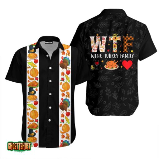 WTF Wine Turkey Family Christmas Funny Aloha Hawaiian Shirt