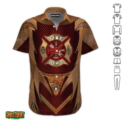 Yellow Copper Armor Firefighter Red Aloha Hawaiian Shirt