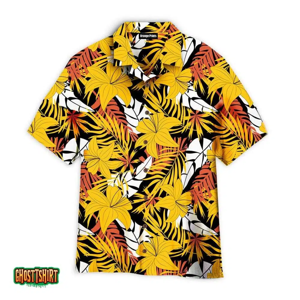Yellow Flower On Tropical Pattern Aloha Hawaiian Shirt