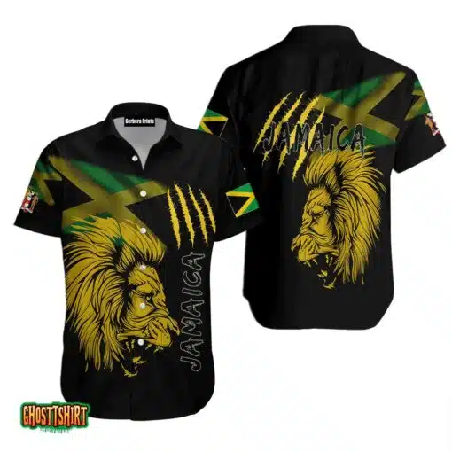 Yellow Lion Jamaica Aloha Hawaiian Shirt