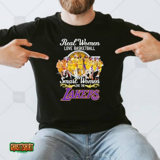 2023 Real Women Love Basketball Smart Women Love The Los Angeles Lakers Light Signatures Unisex T-Shirt
