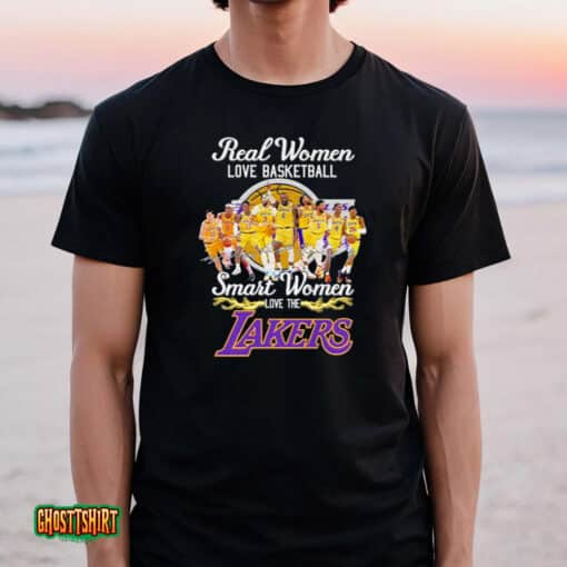 2023 Real Women Love Basketball Smart Women Love The Los Angeles Lakers Light Signatures Unisex T-Shirt