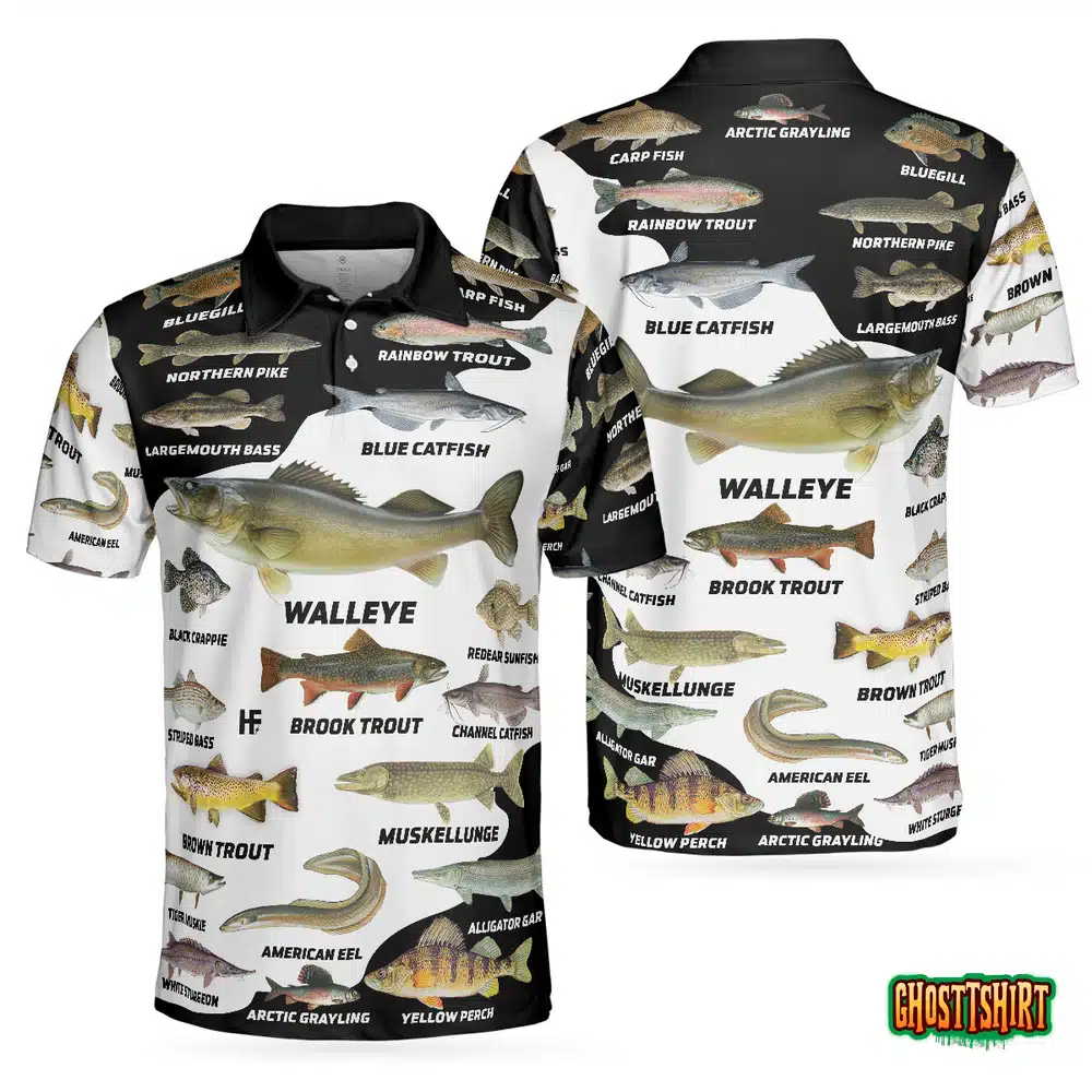3D Freshwater Fish Types All Over Print Polo Shirt 3D Freshwater Fish Types All Over Print Polo Shirt