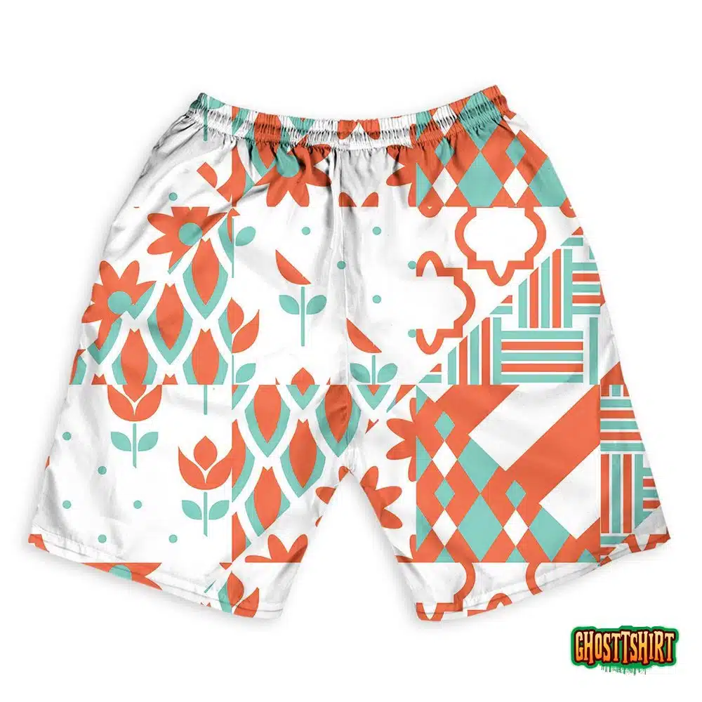 A Multicolored Digital Geometric Seamless Pattern Hawaiian Beach Shorts