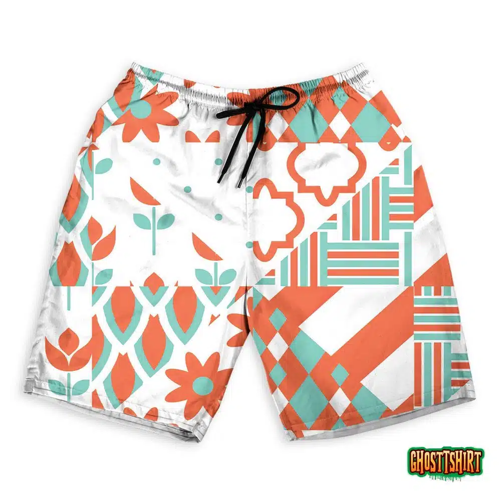 A Multicolored Digital Geometric Seamless Pattern Hawaiian Beach Shorts