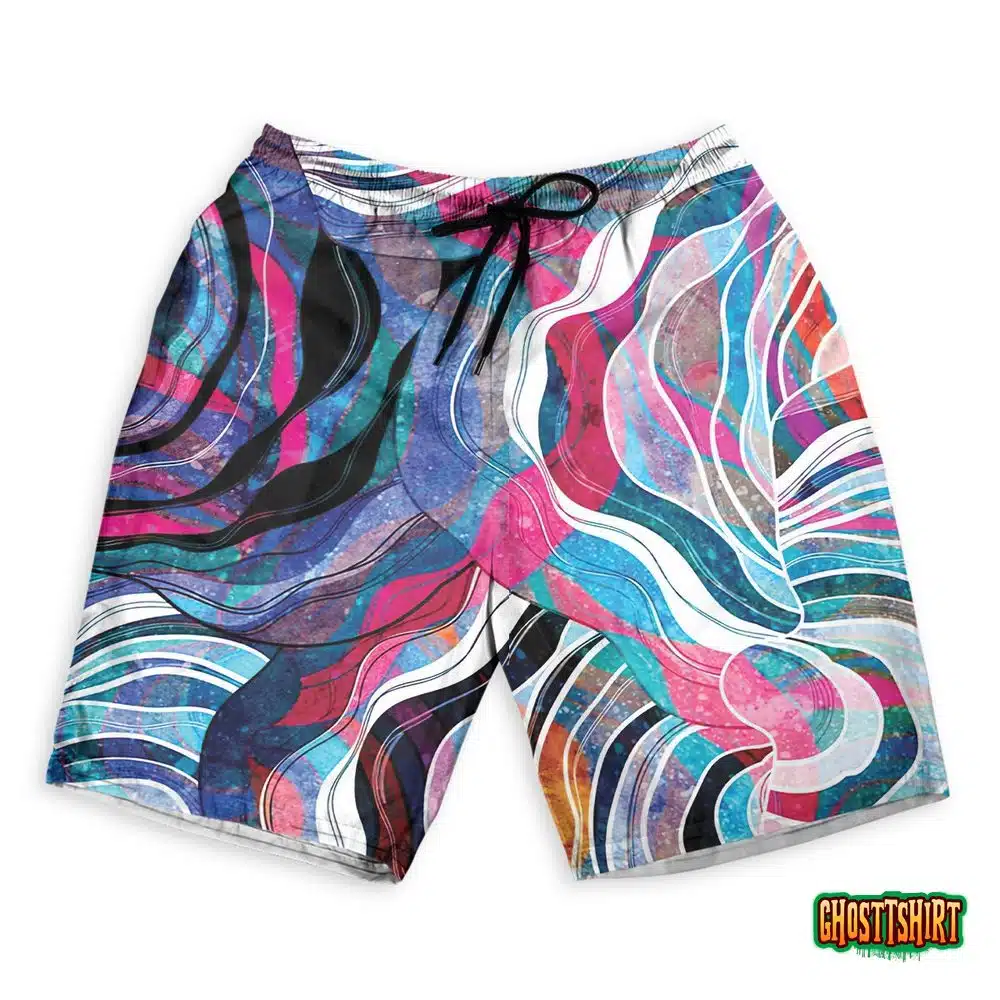 Abstract Geometric Watercolor Retro Hawaiian Beach Shorts