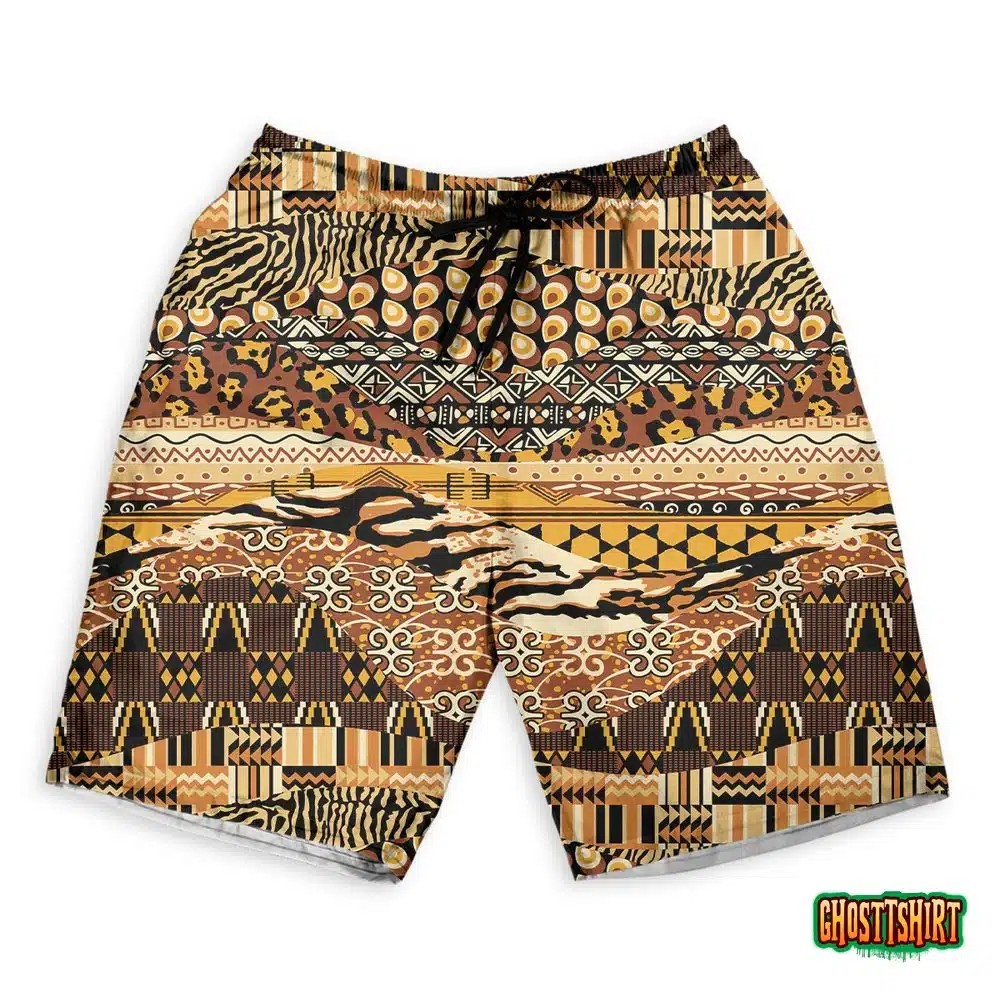 African Style Fabric Patchwork Background Hawaiian Beach Shorts
