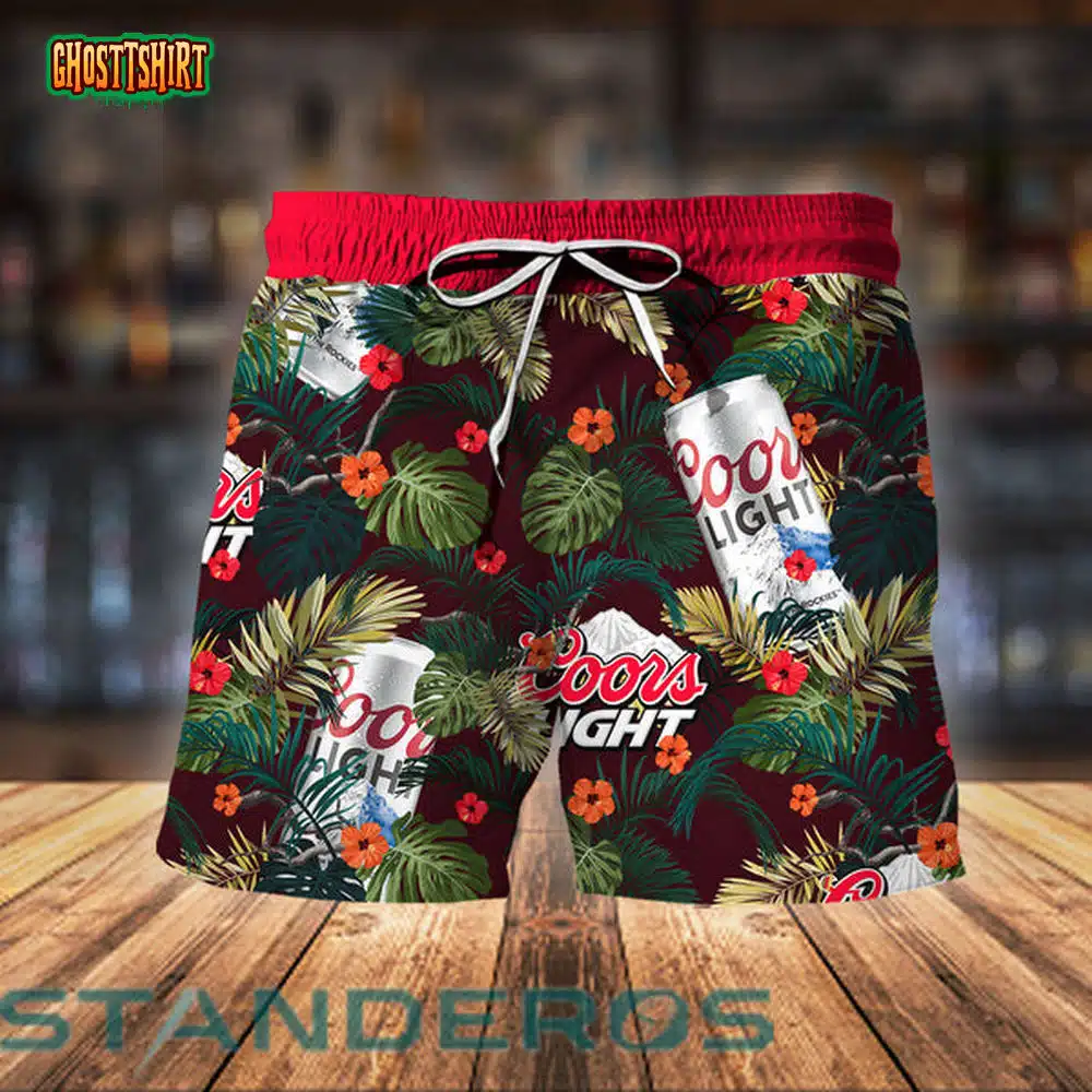 Aloha Summer Flowers Coors Light Hawaiian Beach Shorts