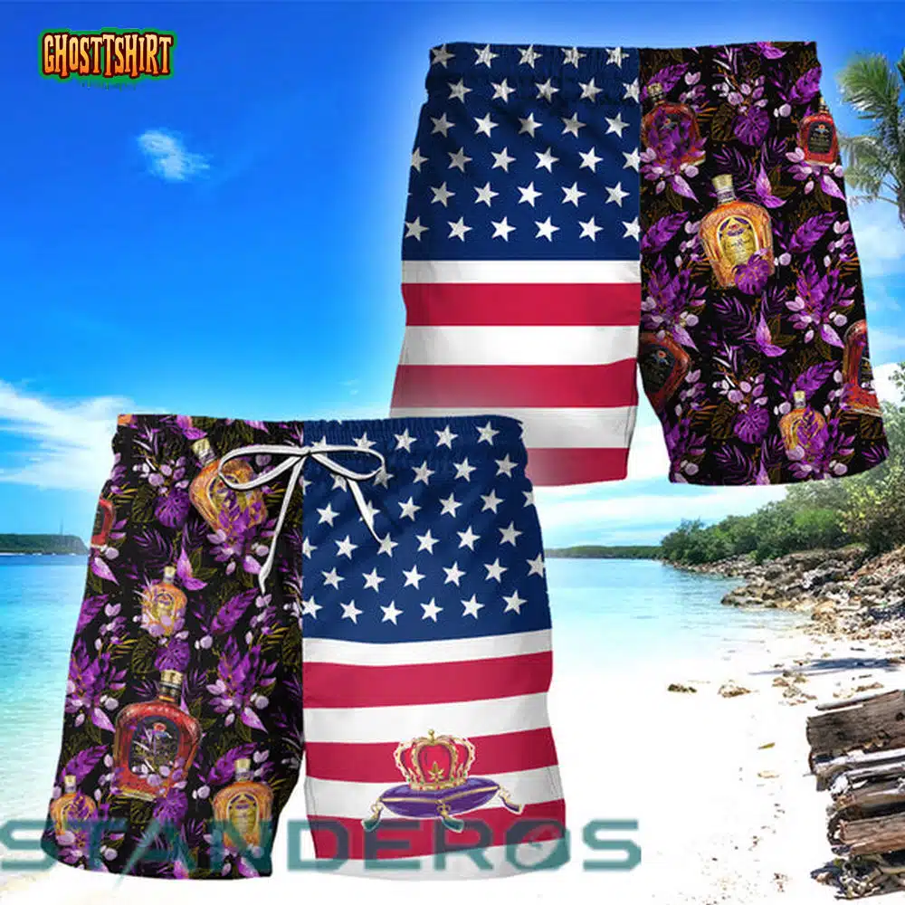 American Flag Flower Crown Royal Hawaiian Beach Shorts