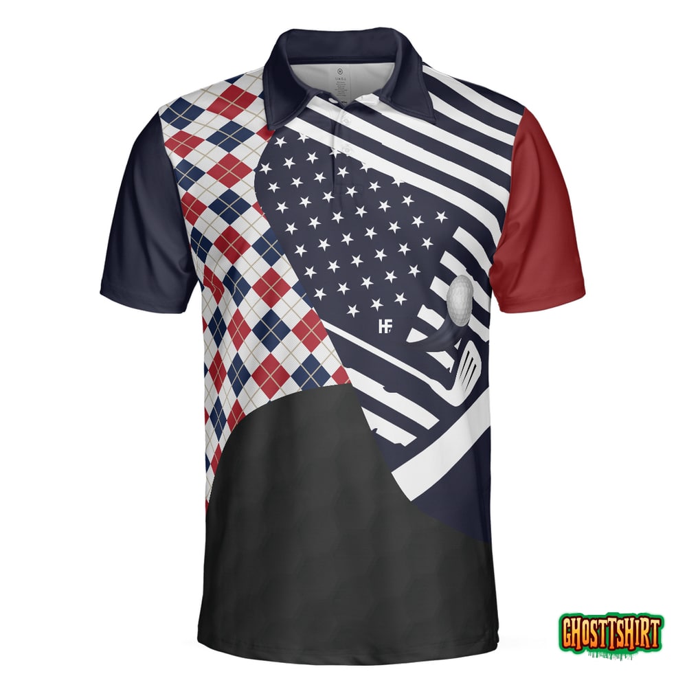 Are You Looking At My Putt Argyle USA Flag Polo Shirt