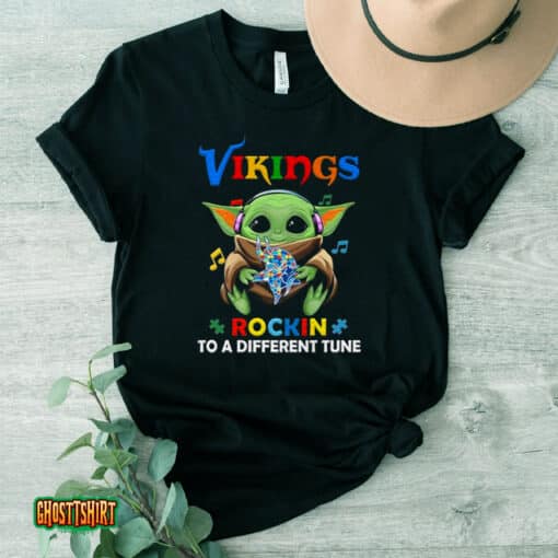 Baby Yoda Hug Minnesota Vikings Autism Rockin To A Different Tune Unisex T-Shirt