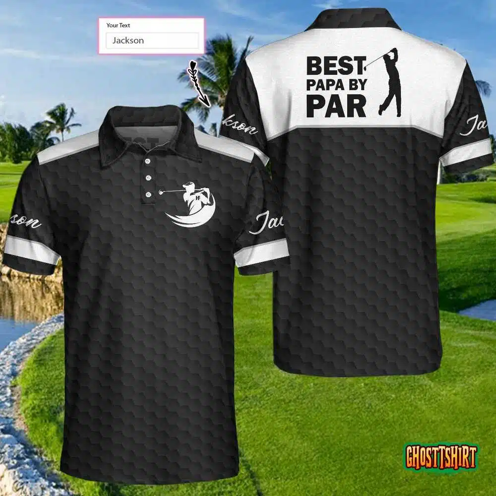 Best Papa By Par Black Golf Pattern Custom Polo Shirt
