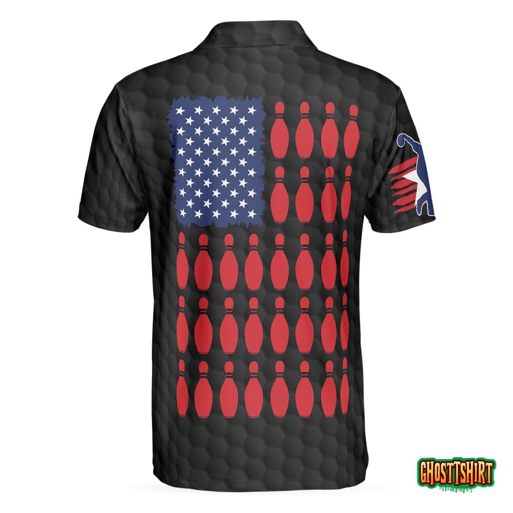 Black American Flag Bowling Polo Shirt