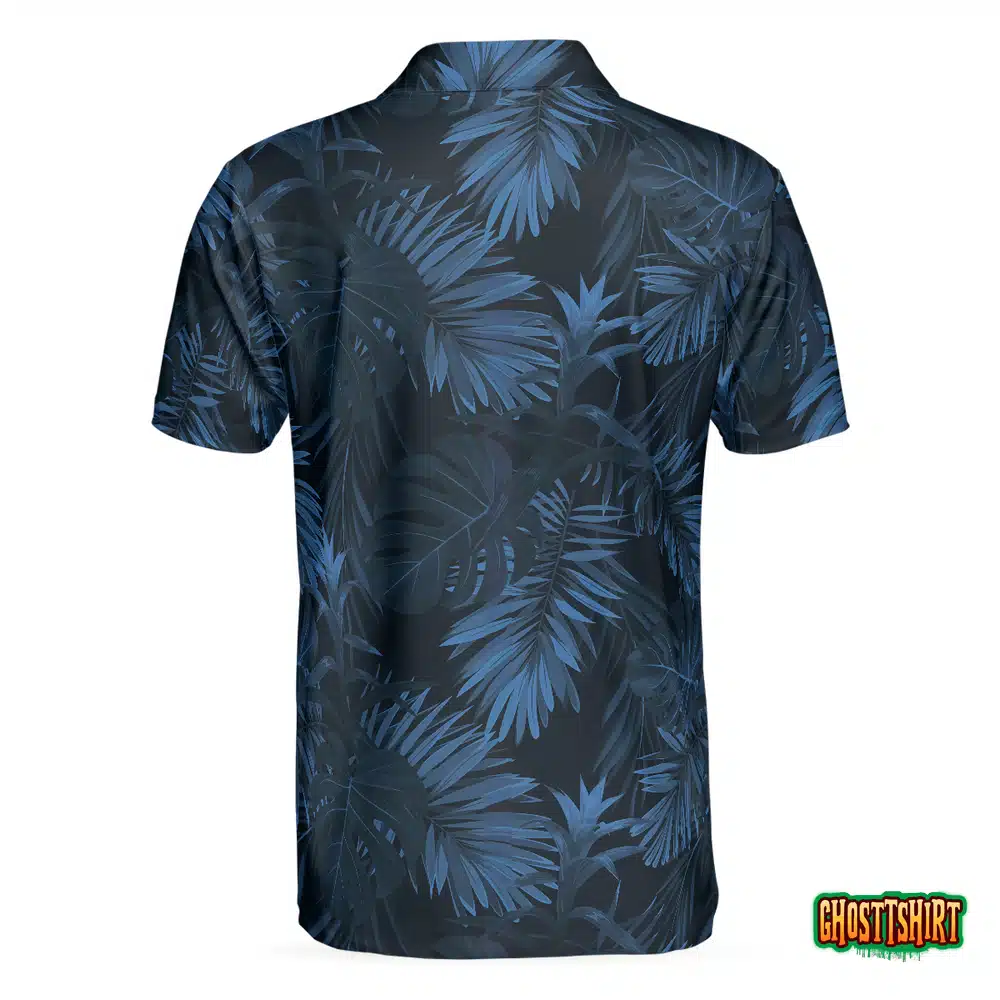 Black And Navy Blue Tropical Pattern Golf Player Polo Shirt