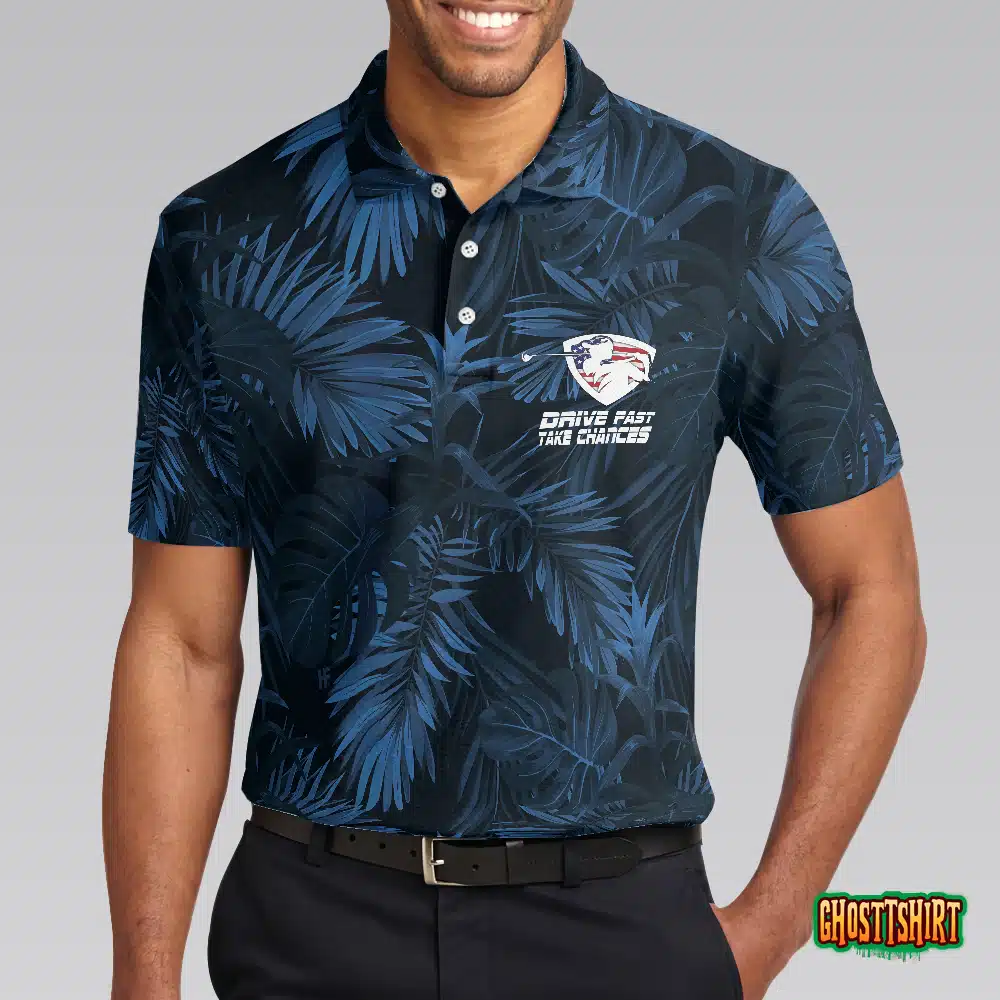 Black And Navy Blue Tropical Pattern Golf Player Polo Shirt