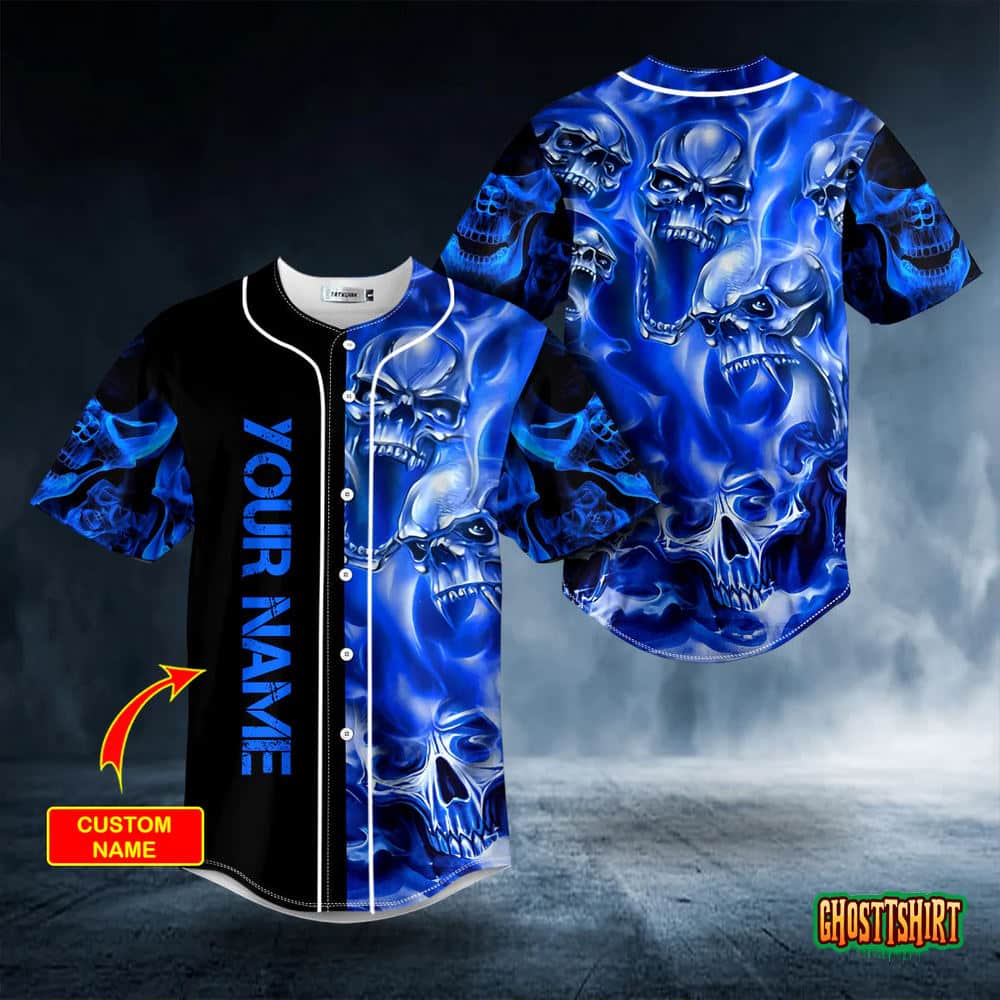 Blue Soul Eater Ghost Skull Custom Baseball Jersey