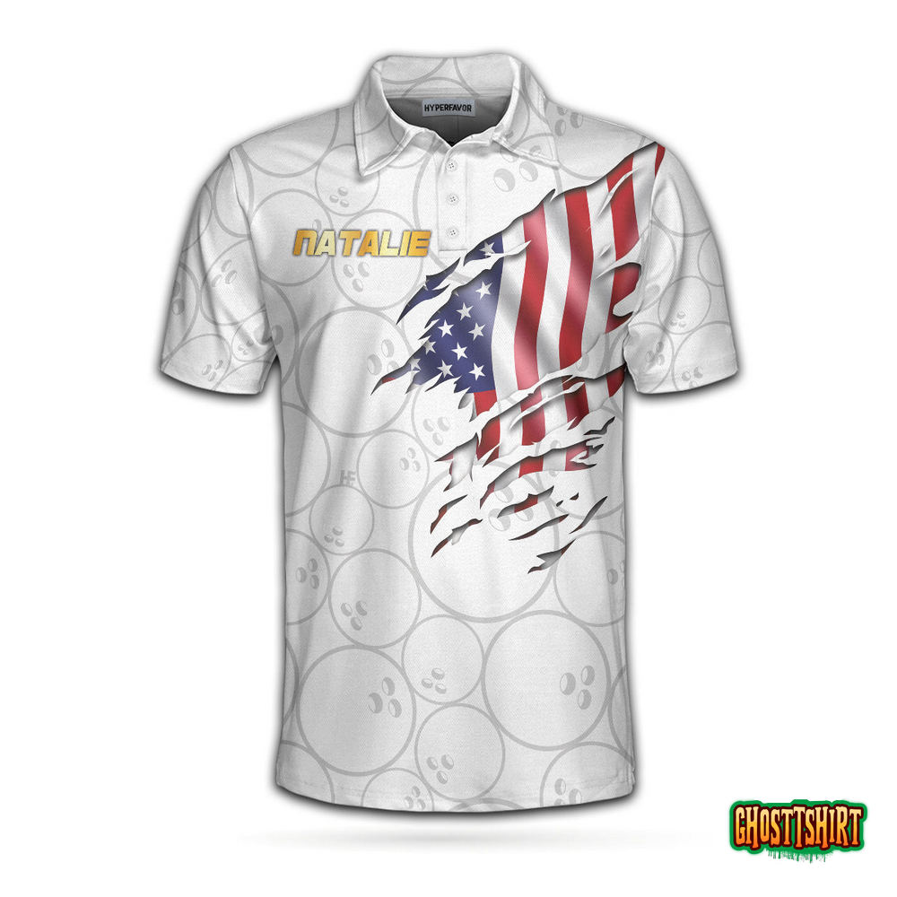 Bowling American Flag White Background Custom Polo Shirt