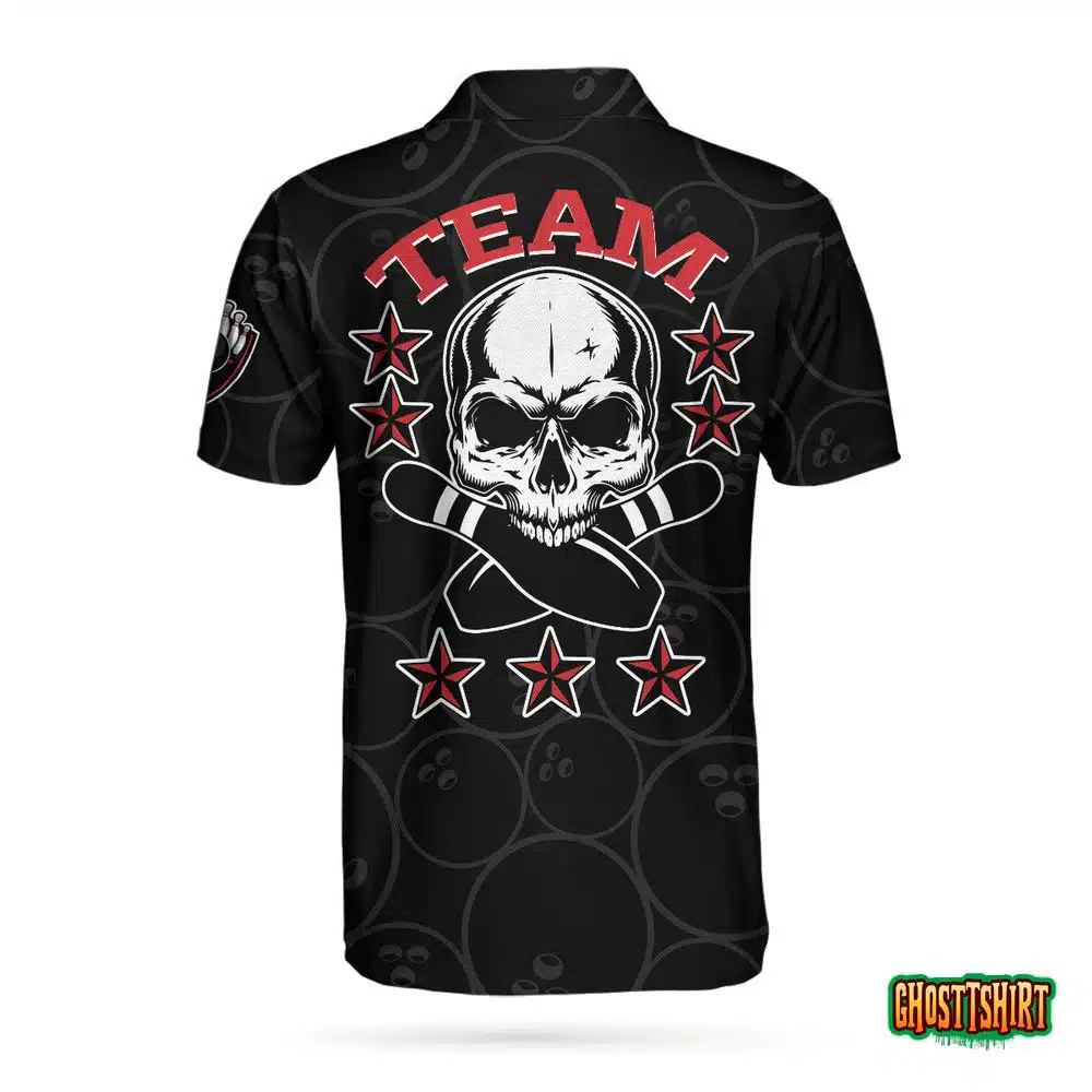 Bowling And Skull Team Black Short Sleeve Polo Shirt