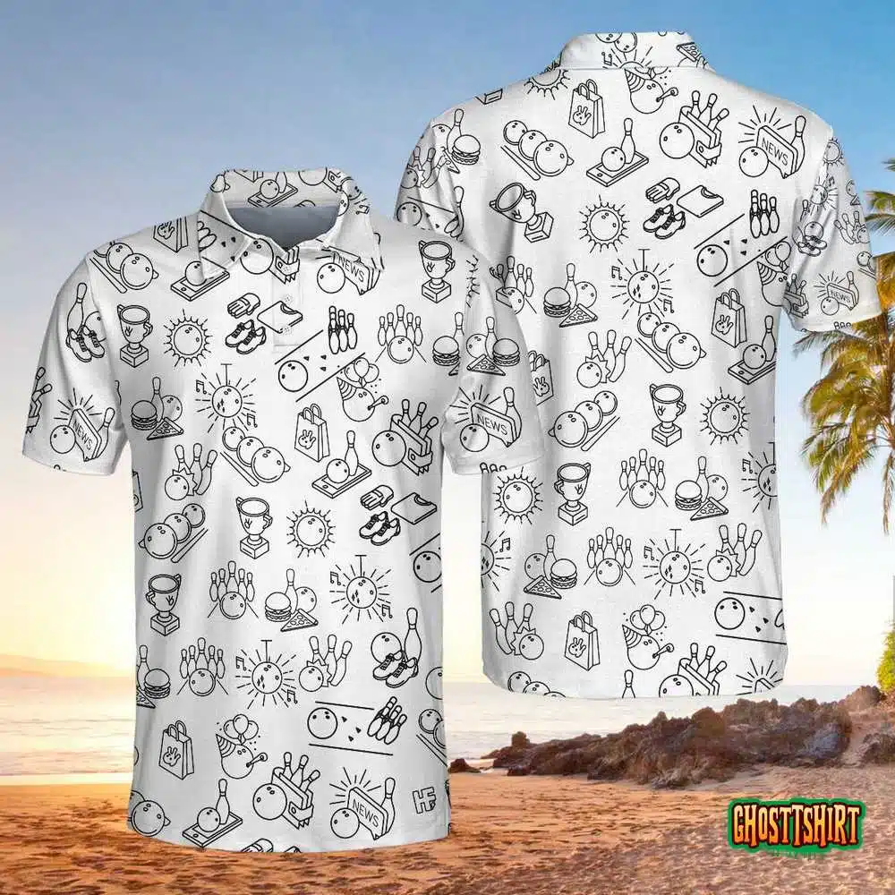 Bowling Icon Pattern Short Sleeve Polo Shirt