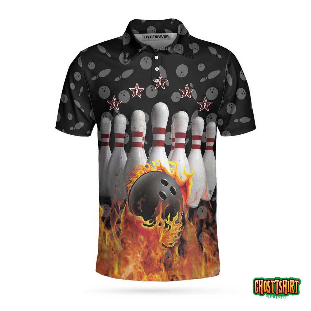 Bowling Skull Flame Custom Polo Shirt
