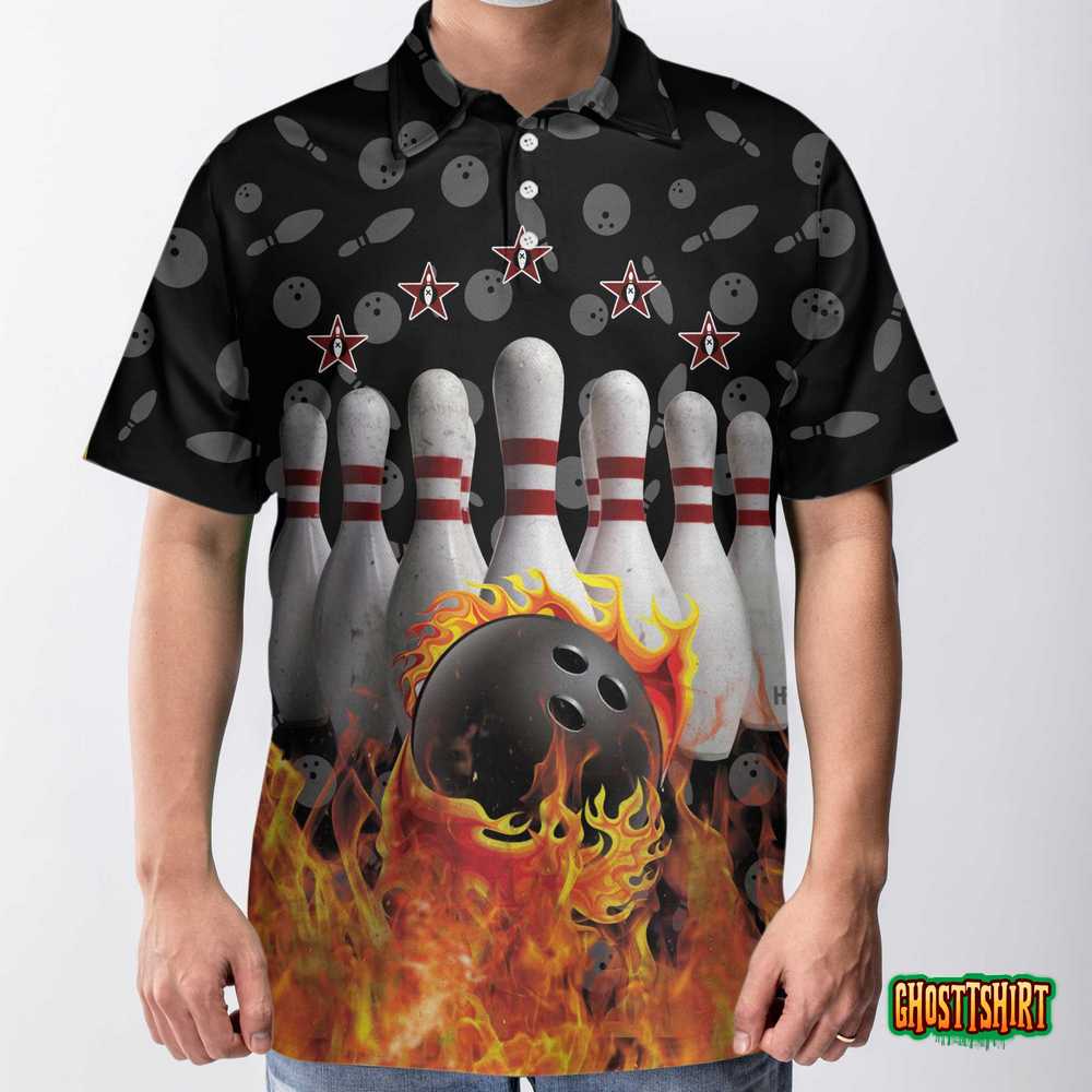 Bowling Skull Flame Custom Polo Shirt