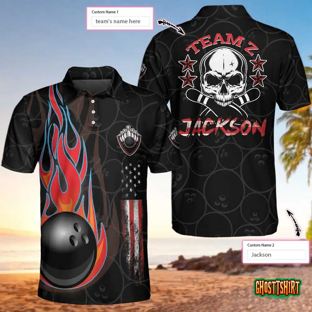 Bowling Team Skull Short Sleeve Custom Polo Shirt Bowling Team Skull Short Sleeve Custom Polo Shirt