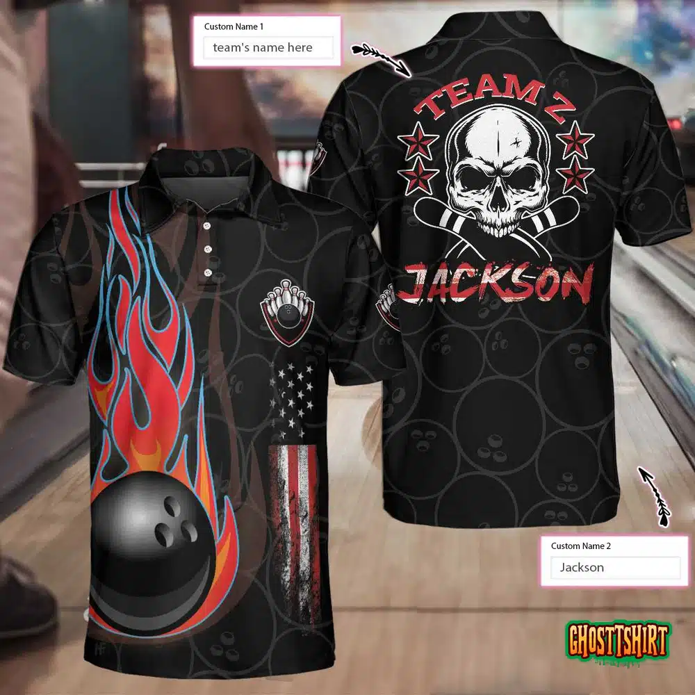 Bowling Team Skull Short Sleeve Custom Polo Shirt