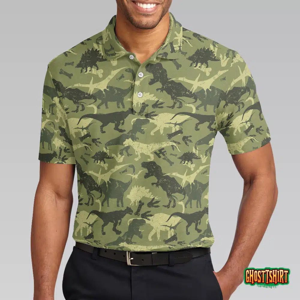 Camouflage Dinosaur Pattern Short Sleeve Polo Shirt