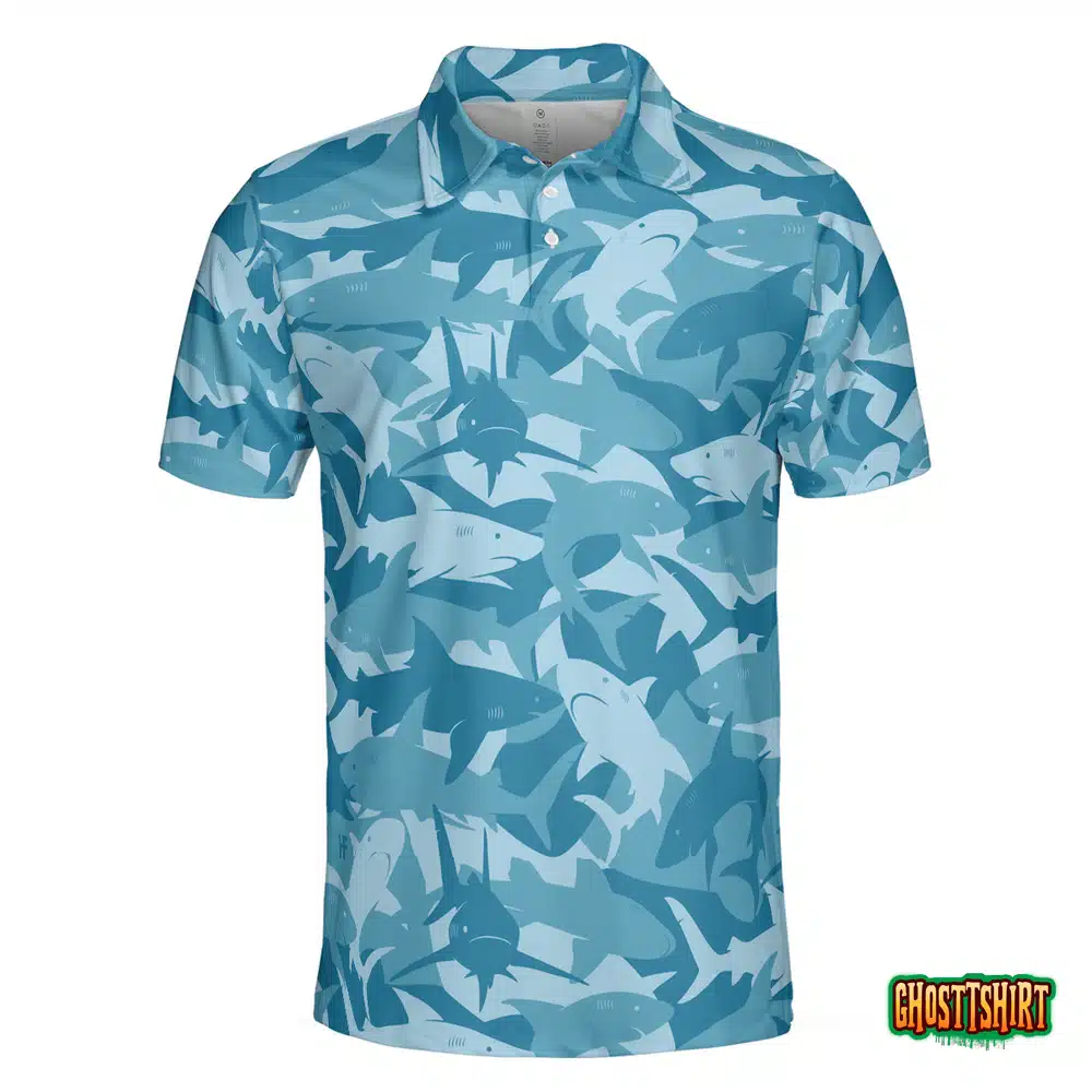 Camouflage Ocean Shark Pattern Short Sleeve Polo Shirt