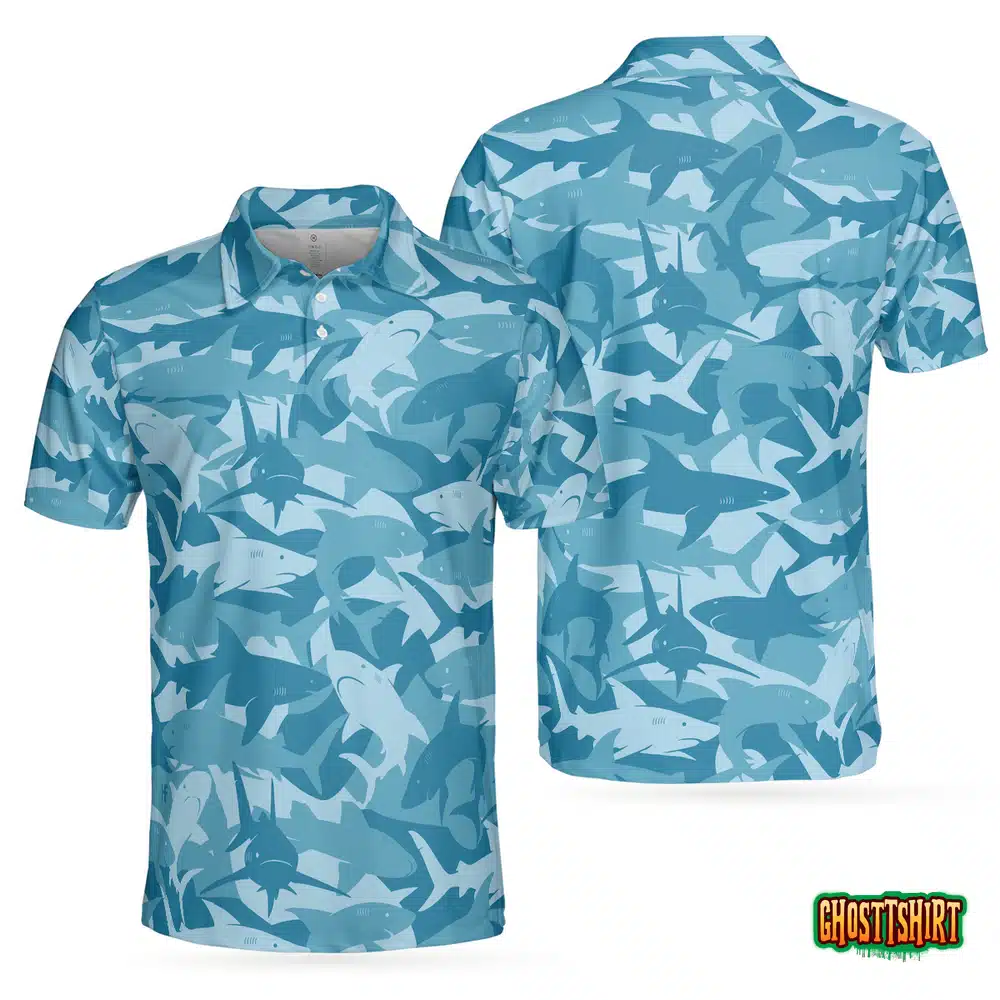Camouflage Ocean Shark Pattern Short Sleeve Polo Shirt